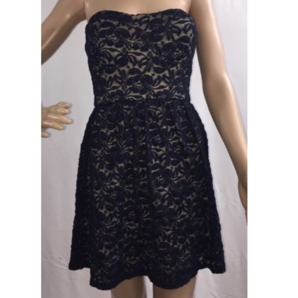Deb Dresses & Skirts - Strapless Navy Blue Lace Dress Medium